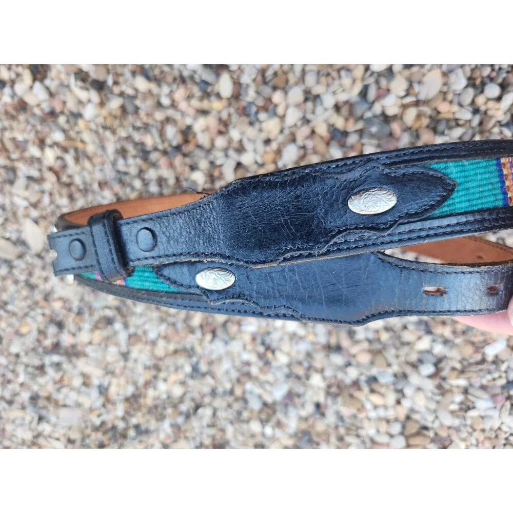 Western DDD Belt Leather Size 34 3-D Silver Belt Buckle Multicolor Insert Cowboy